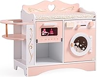 Vista 11 de ROBOTIME Cuna de muñeca de bebé, cama de madera para muñecas, cuna de bebé de juguete con almacenamiento, ropa de cama y ganchos de madera, cuna