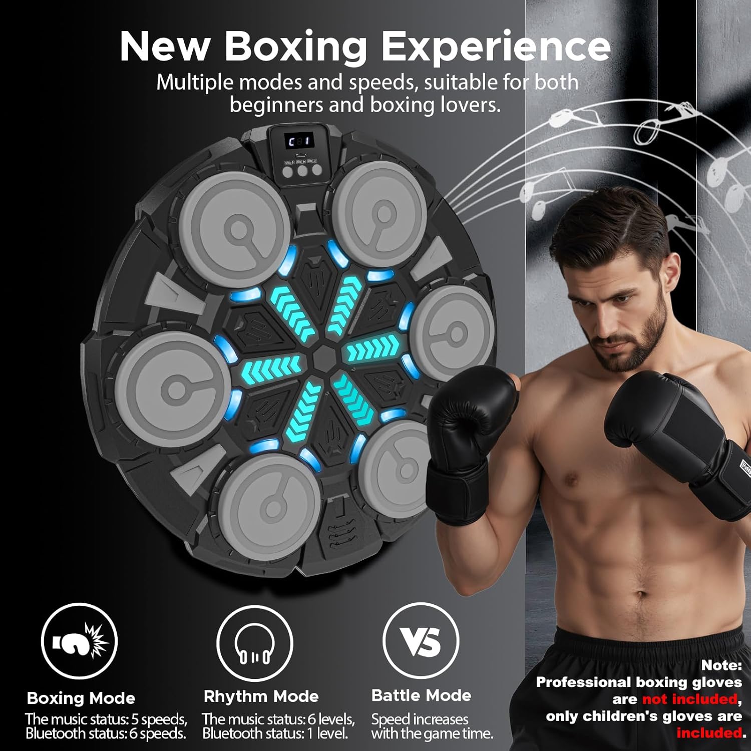 Music Punching Machine for Kids Adults,Bluetooth Wall Mounted Boxing Trainer with Gloves,Rhythm Lights,2 Player Battle Mode,Reaction Training Pad,Home Gym Sport Toys Gifts for Boys Girls Teens 6-12+ - Image 3