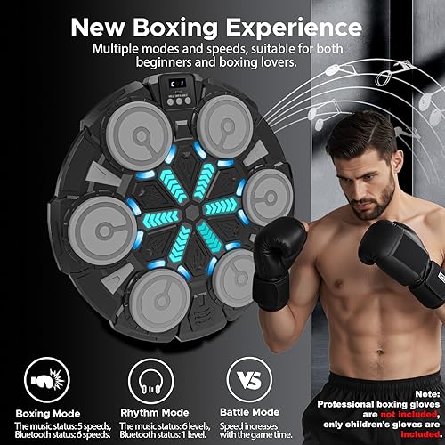Miniatura 3 de Máquina de boxeo musical para niños y adultos, almohadilla de boxeo Bluetooth montada en la pared con guantes, luces de ritmo y equipo de gimnasio