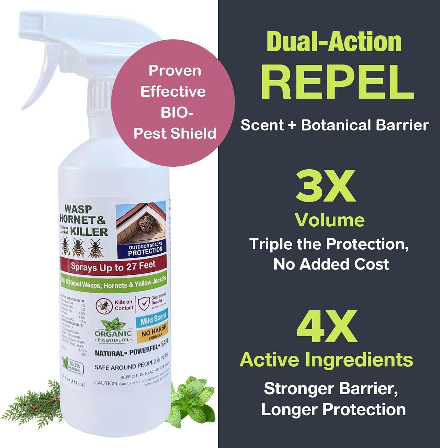 192 oz Wasp Spray, Organic Peppermint Oil Hornet Killer, Wasp Nest Spray, Wasp Spray Long Range 30 ft Self Defense, Kill&Repel Wasp, Hornet, Yellow Jacket,Bee & Bugs. Wasp Spray Concentrate, Pet Safe