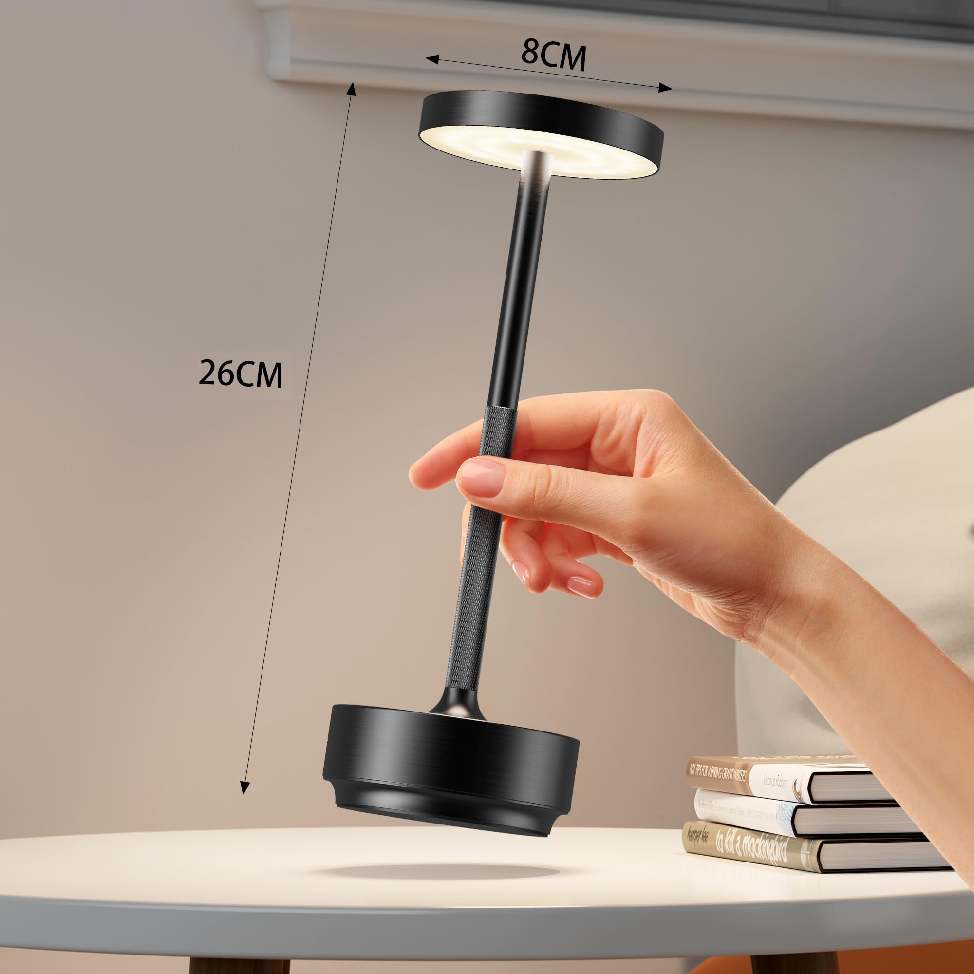 Lampada da tavolo senza fili LED Ricaricabile Dimmerabile 5000mAh 3 Modalità di Luce Uso Interno/Esterno batteria Lunga Durata Trasportabile USB-C Lampada da tavolo (Ruggine)