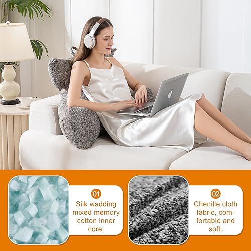 Miniatura 37 de SUNSIDE Almohada de lectura para sentarse en la cama, almohada de espuma viscoelástica triturada para adultos y niños con brazos, almohada de cama