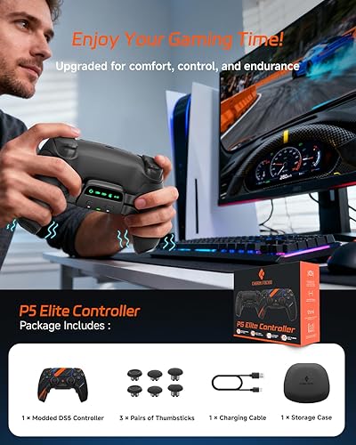 Miniatura 6 de CHARM FOCUS Modified PS5 Controller with 4 Remappable Back Paddles, TMR Magnetic Anti-Drift Joysticks, 2100mAh Battery for 11H Wireless Play