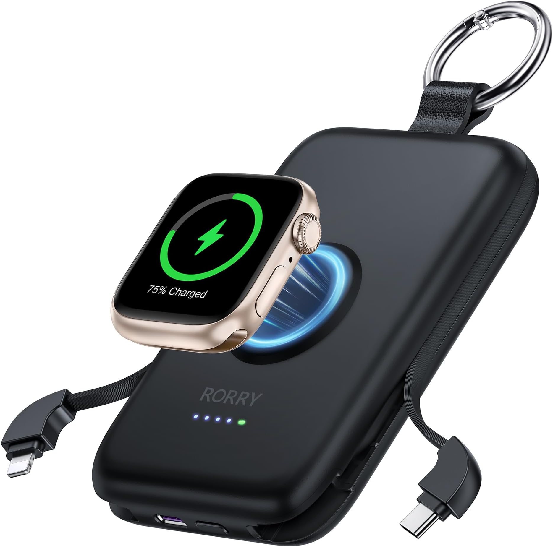 Portable Charger, 10000mAh PD 20W Fast Charging Portable Charger Power Bank with Built in Cables, Travel Battery Pack for iPhone and Apple Watch Ultra/11/10/9/8/7/6/5, Black
