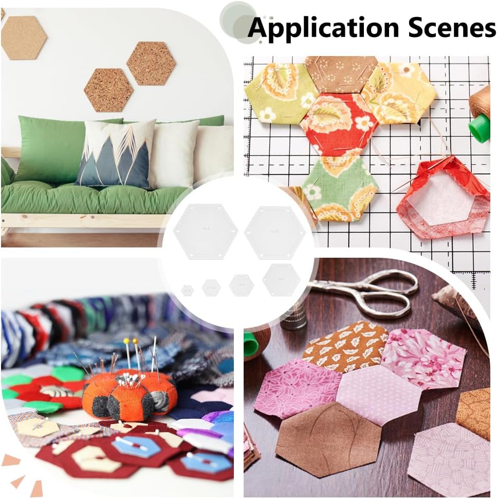 6PCS Quilting Templates 1.9-5.5 Inches Seam Allowance Paper Piecing for Quilting Templates Acrylic Rulers Paper Piecing Shapes Hexagon Template Quilt Template for Use in Quilt Sewing