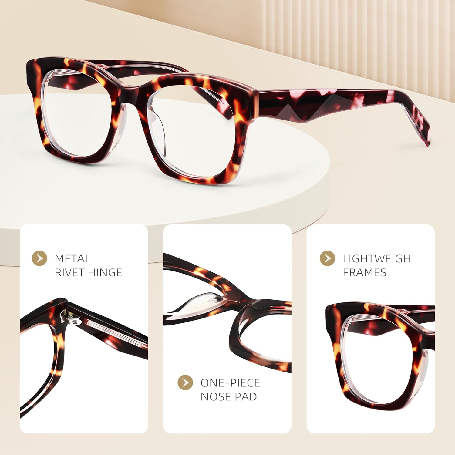 Square Reading Glasses for Women&Men - Acetate Tortoise - Firenze Readers Chic & Modern Design FF-6270 - Image 4
