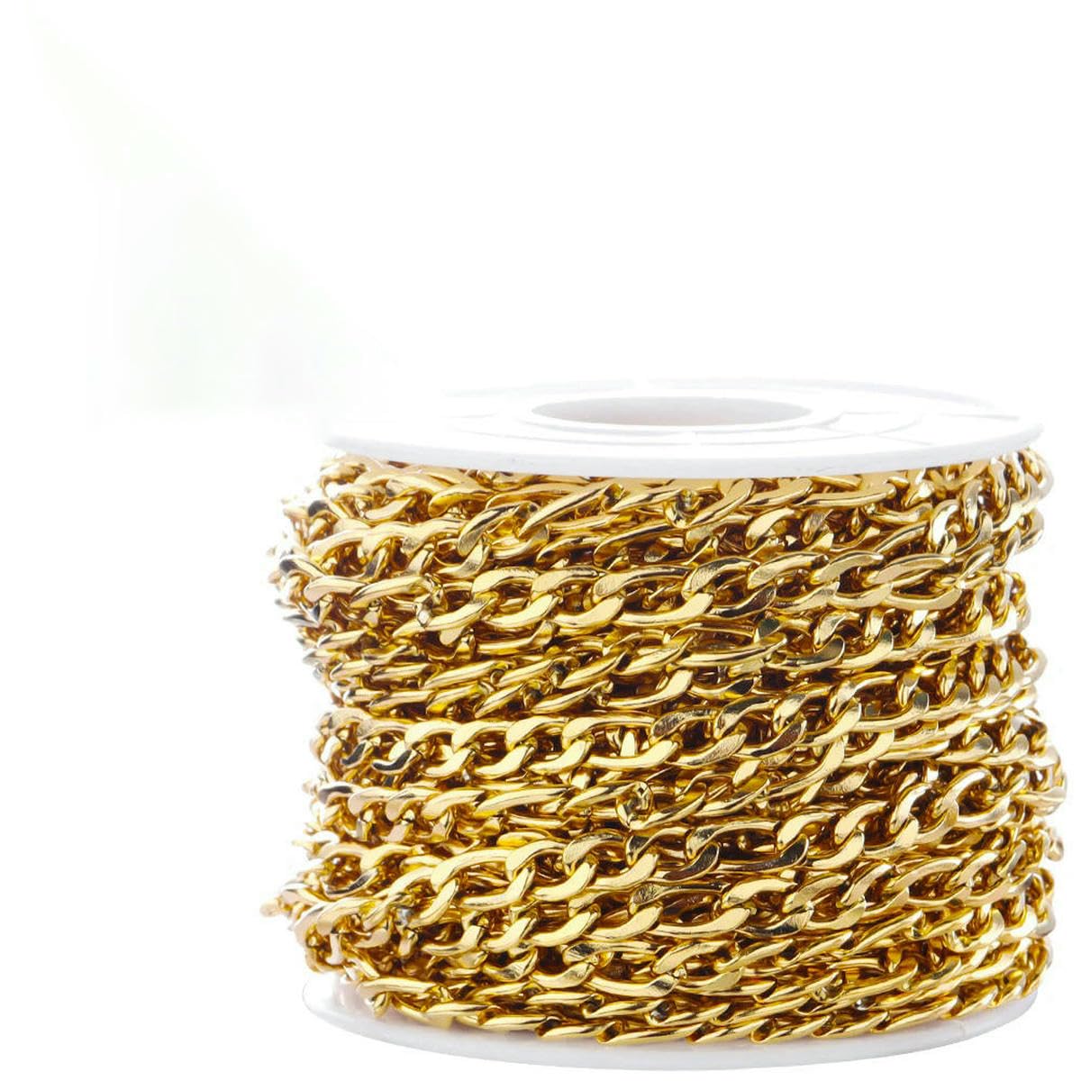 10 iarde/rotolo di catena a maglie color oro in acciaio, catena intrecciata per la creazione di gioielli, collana, bracciale, stile 2 GD 4,5 mm