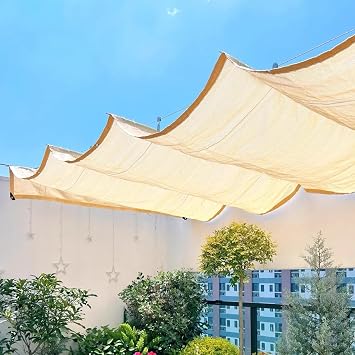 Retractable Wave Sun Shade Sail,U Shape Wave Shade Cover,Slide on Wire Hung Canopy,UV Blocking Wave Sun Shade Net,Garden Pergola Replacement Cover,for Patio Outdoor Garden 5.6x26ft