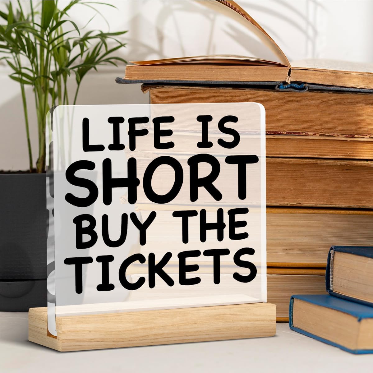 Funny Office Gifts for Coworkers Boss Team, Motivational Life Is Short Buy the Tickets Acrylic Plaque Sign, Music Desk Decor for Home Office Music Room Studio, 4x4 Inches image 4