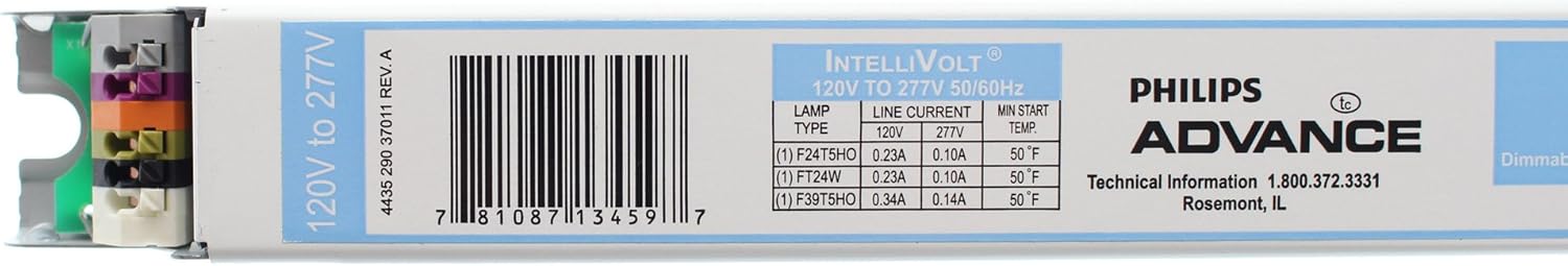 Advance IZT-124-D Dimming Ballast, 1-Lamp, F24T5HO, 24W T5HO, 120/277V