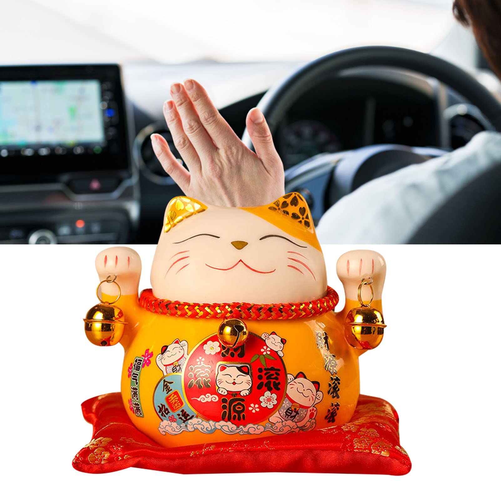 Salvadanaio Gatto Fortunato in Ceramica, 12x9x10cm Salvadanaio Feng Shui Portafortuna, Decorazione per Scrivania con Design di Gatto Fortunato​(Giallo)