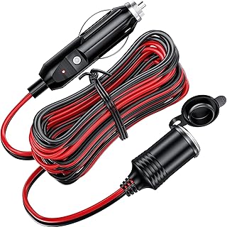 Khazna 13FT Cigarette Lighter Extension Cord, 12V 24V Cigarette Lighter Plug to Socket 16AWG Heavy Duty Extension Cable with 15A Fuse and LED Indicator Car Cigarette Lighter Aux Socket Plug Connector