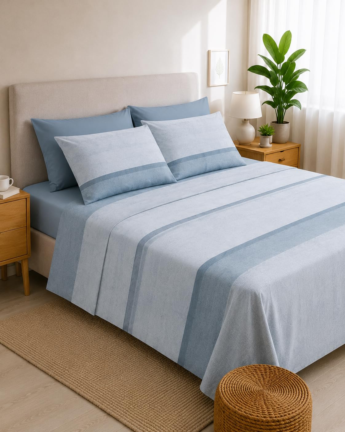 Zambaiti Completo Lenzuola Matrimoniale 100% Cotone Made in Italy, Set Letto Matrimoniale con Lenzuolo Sopra 240x300 cm, Sotto con Angoli 180x200+27 cm e 2 Federe 52x82 cm Art. SWITCH (AZZURRO)