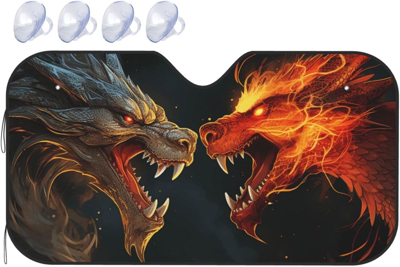 Chic Cool Two Fighting Roaring Dragon Car Windshield Sun Shade Foldable Car Front Window Sunshade for Most Cars, Universal Vehicle Interior Accessories Auto Sun Blocker Visor Protector Small