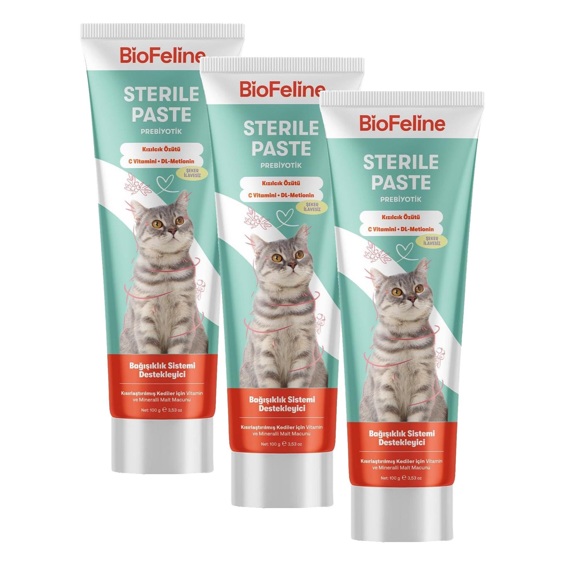 Biofeline Kısır Kediler İçin Multivitaminli Malt Macun 100g ve Sterile Paste (3 paketi)