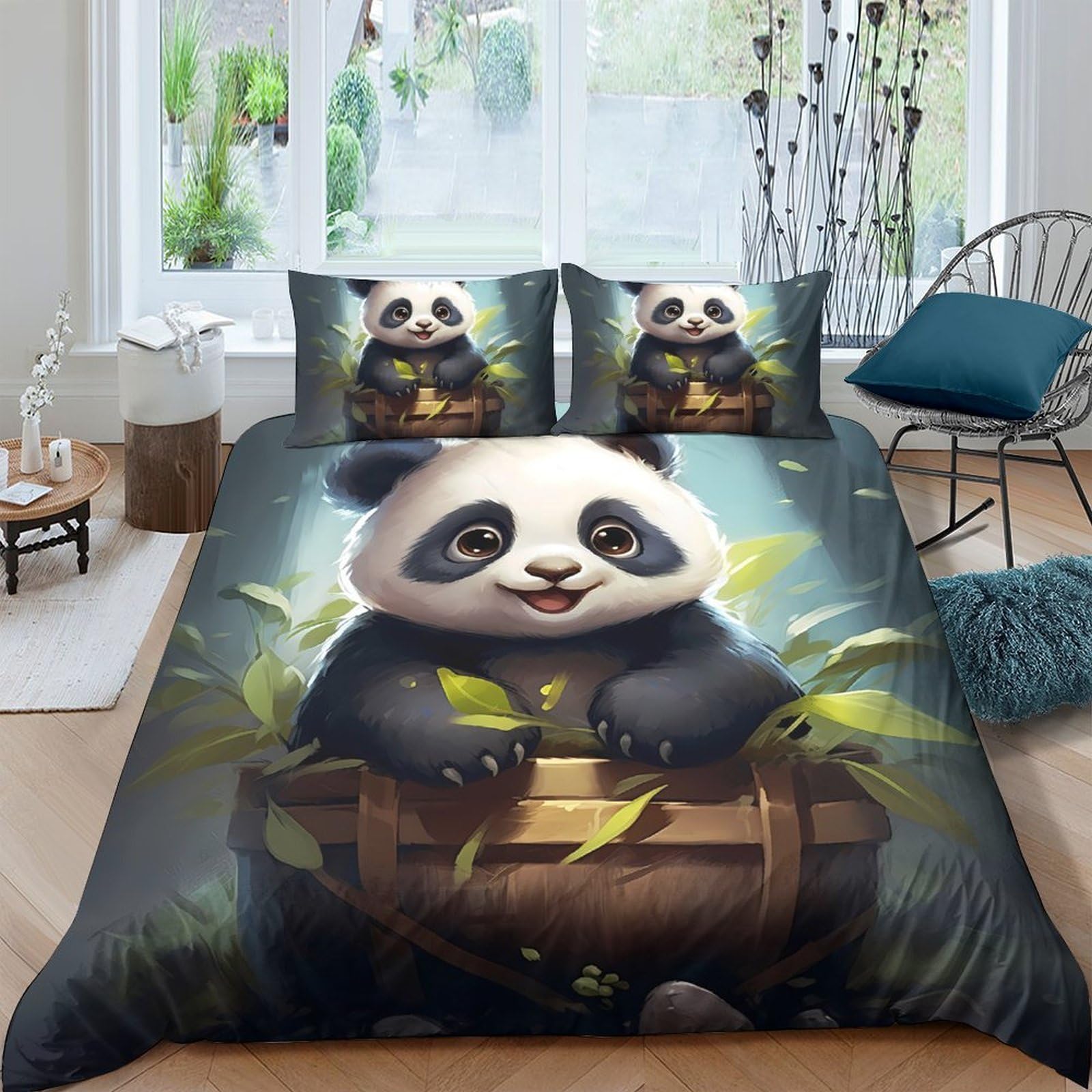 Ctjqhvkz Style-6 3D Printed Panda Bamboo Fitted Sheet Microfiber Soft Breathable Forest Bed Cover For Bedroom Dorm Decor Protection Single（135X200cm）