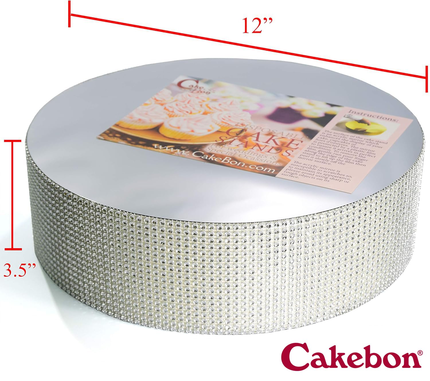 Cakebon Stojak na tort weselny (srebrny - 30 cm - okrągły) - wspaniały element centralny na torty weselne, babeczki i desery, mocna, lekka pianka polistyrenowa ze sztucznymi cyrkoniami