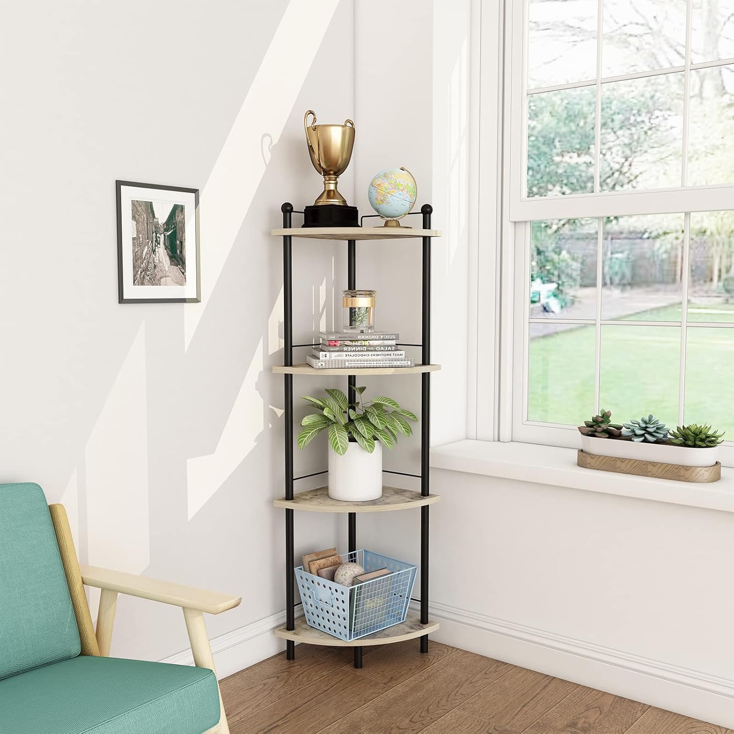 Aibohayi 4Tier Corner Shelf, FreeStanding Corner Shelves