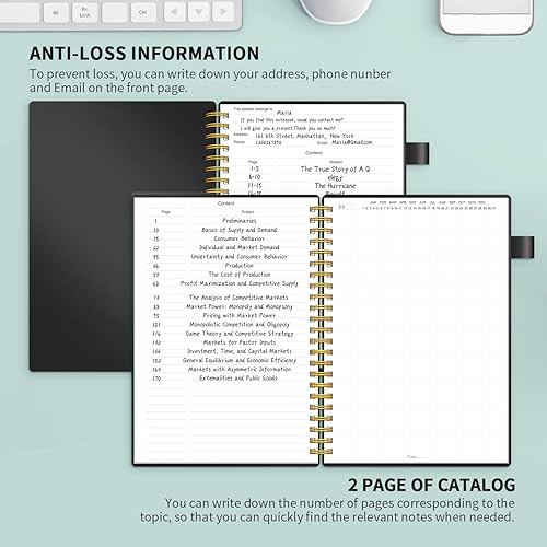 Miniatura 3 de Regolden-Book Cuaderno de puntos en espiral sin fecha, cuaderno de cuadrícula grande, cuaderno de espiral grueso con soporte para bolígrafo, 160