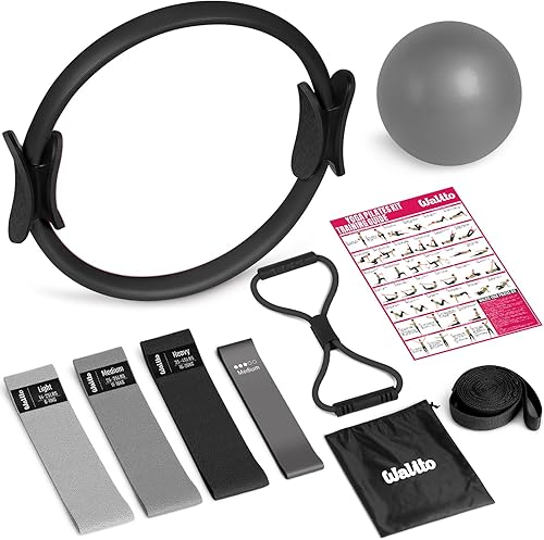 WALITO Kit de Pilates para el Hogar para Mujeres, Juego de Anillo de Pilates con Círculo Mágico, Bandas de Resistencia, Bandas de Ejercicio Figura