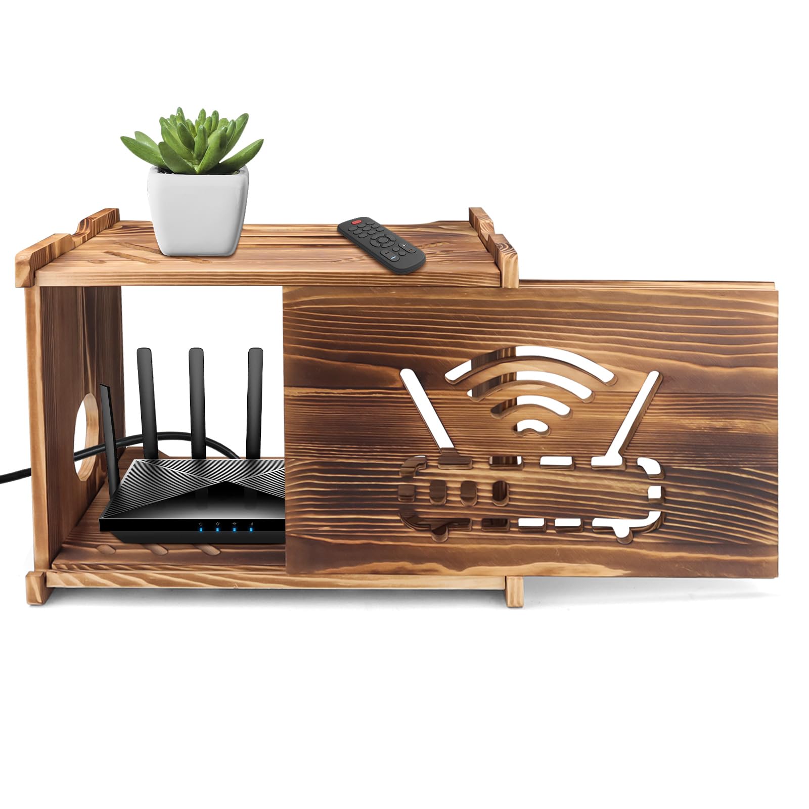 Wifi Box Hider, Holz Router Regal, großer Raum-Router Box Hider für Wohnzimmer, Schlafzimmer, Büro und Café, vielseitiges Projektorregal zur Kabelverwaltung, praktische Heimdekoration (dunkel