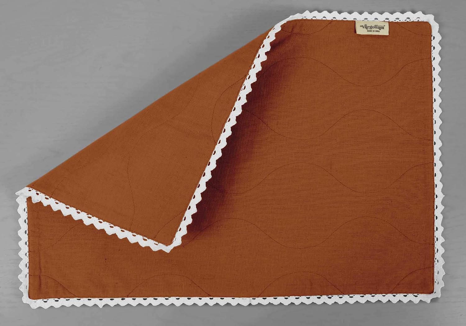 Rust Brown Home Decor Cotton Flex Table Decor Reversible Dining Table White Lace Placemats Set-Set of 4