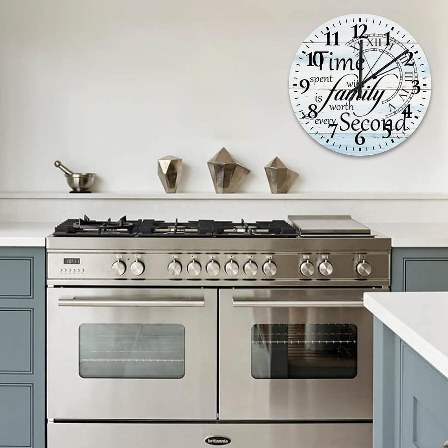 15 Inch Time Spent with Family is Worth Every Second Wood Wall Clock Battery Operated Silent Non-Ticking Family Quote Saying Office Decor for Men Arabic Numeral Round Clock for Kitchen Dining Room