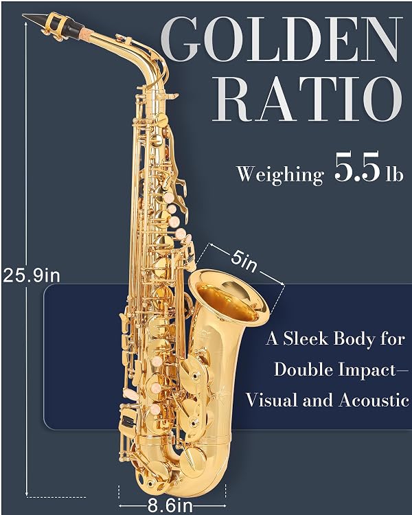 AKLOT Handcrafted E-Flat Alto Saxophone: Gold Brass Body with Clear, Balanced Tone, Secure Air Seal, Durable 23-Key System, Includes Stylish Case, Saxophone Cleaning Kit, Reeds & Gloves (BL-SF) by AKLOT - Image 8