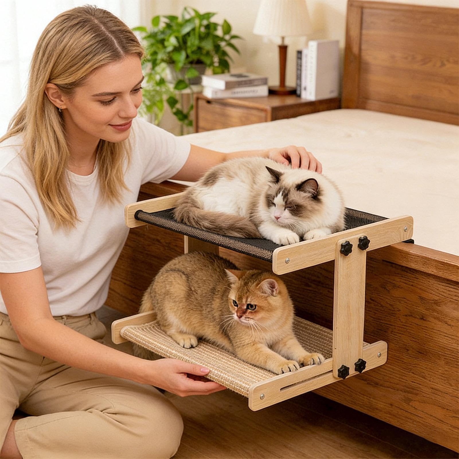 Perchoir Chat Chevet Hamac suspendu en bois pour animaux de compagnie | Perchoir suspendu pour chat Pour maison, appartement, salon, chambre, balcon, bureau, table de chevet, rebord de