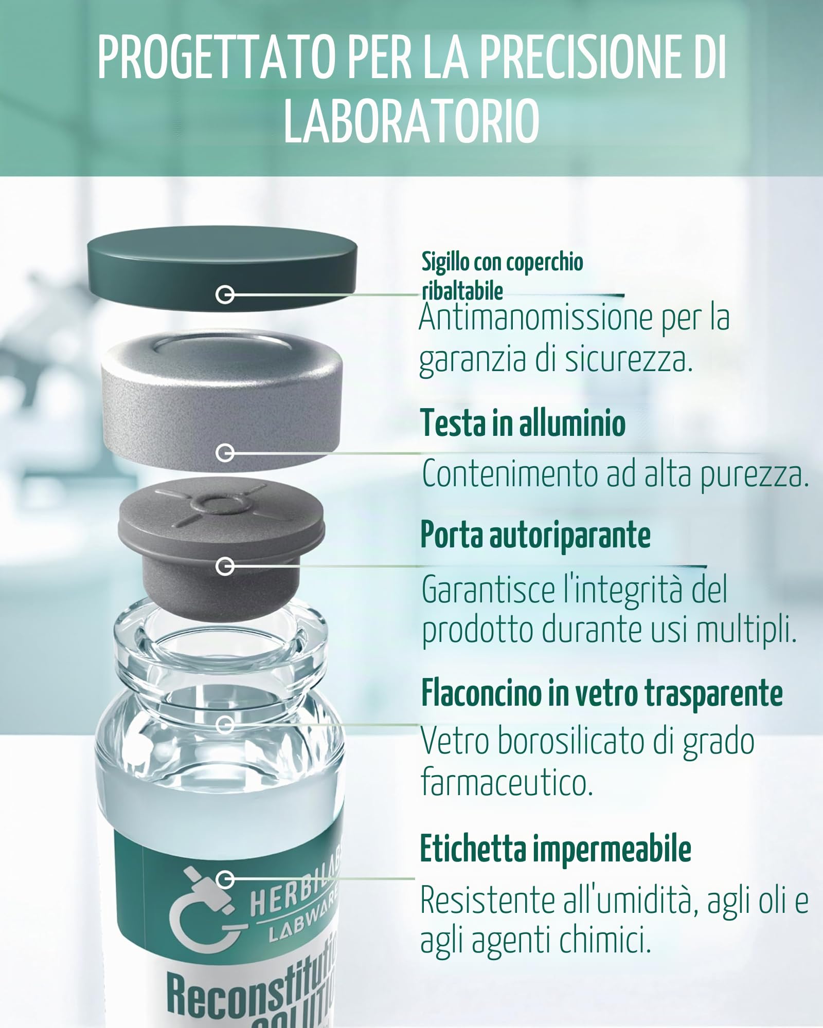 Flaconcini di vetro da 10 ml per soluzione di ricostituzione – Prodotto nell'Unione Europea