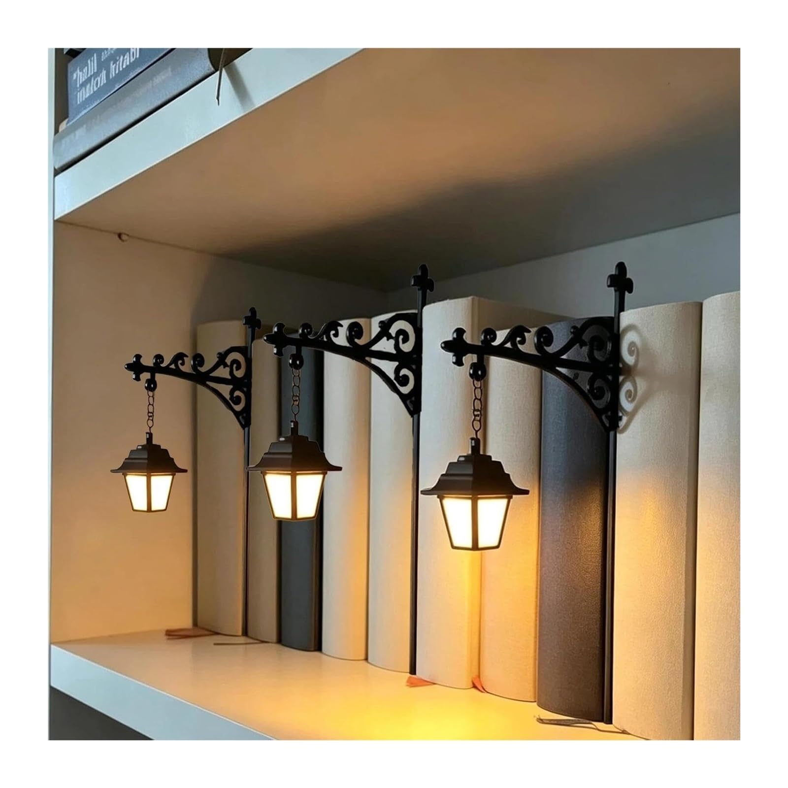 Lanterna da biblioteca Lampada da scaffale a LED in legno vintage, calda lampada da mini angolo di lettura, regalo for gli amanti dei libri(3Pcs)