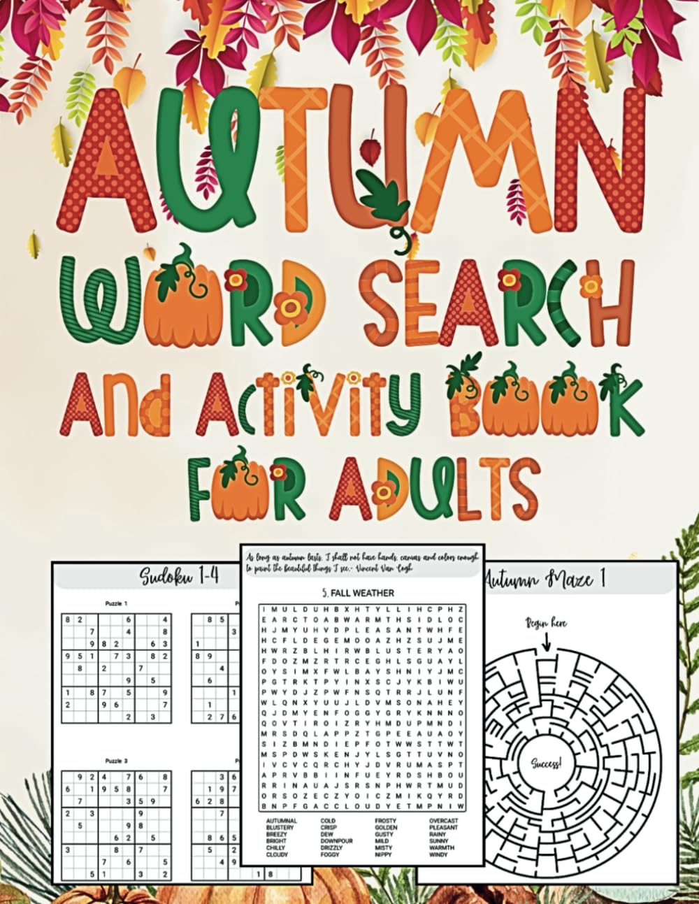 Autumn Word Search and Activity Book for Adults: Fun Activity Book with Word Searches, Word Scrambles, Mazes, and Sudoku for Adults