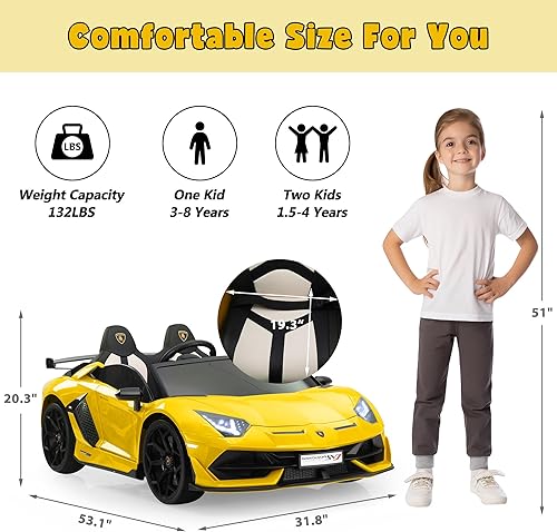 Miniatura 6 de TOBBI Lamborghini eléctrico de 2 plazas de 24 V para niños de alta velocidad 8.1 mih Drift deportivo con asientos de piel sintética con cinturón de