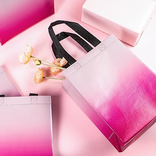Miniatura 5 de WRAPAHOLIC Paquete de 12 bolsas de regalo reutilizables color rosa degradado con asas, tamaño mediano de 8 x 4 x 10 pulgadas, perfectas para bolsas