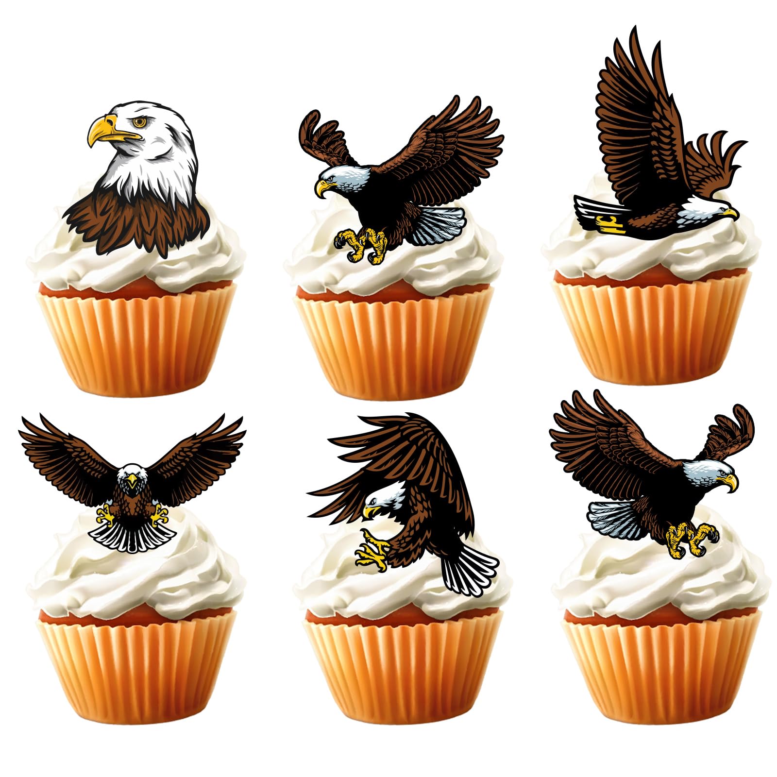 18pcs Bald Eagle Cupcake Toppers for 4th of July Birthday Cake Decorations Patriotic Party Supplies Glitter Animal Bald Eagle Birthday Party