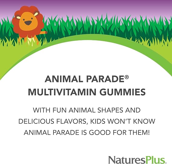 NaturesPlus Animal Parade Multivitamin Children's Gummies - 90 Count - Assorted Cherry, Grape & Orange Flavors - Supports Immune System - Vegetarian, Gluten Free - 30 Servings