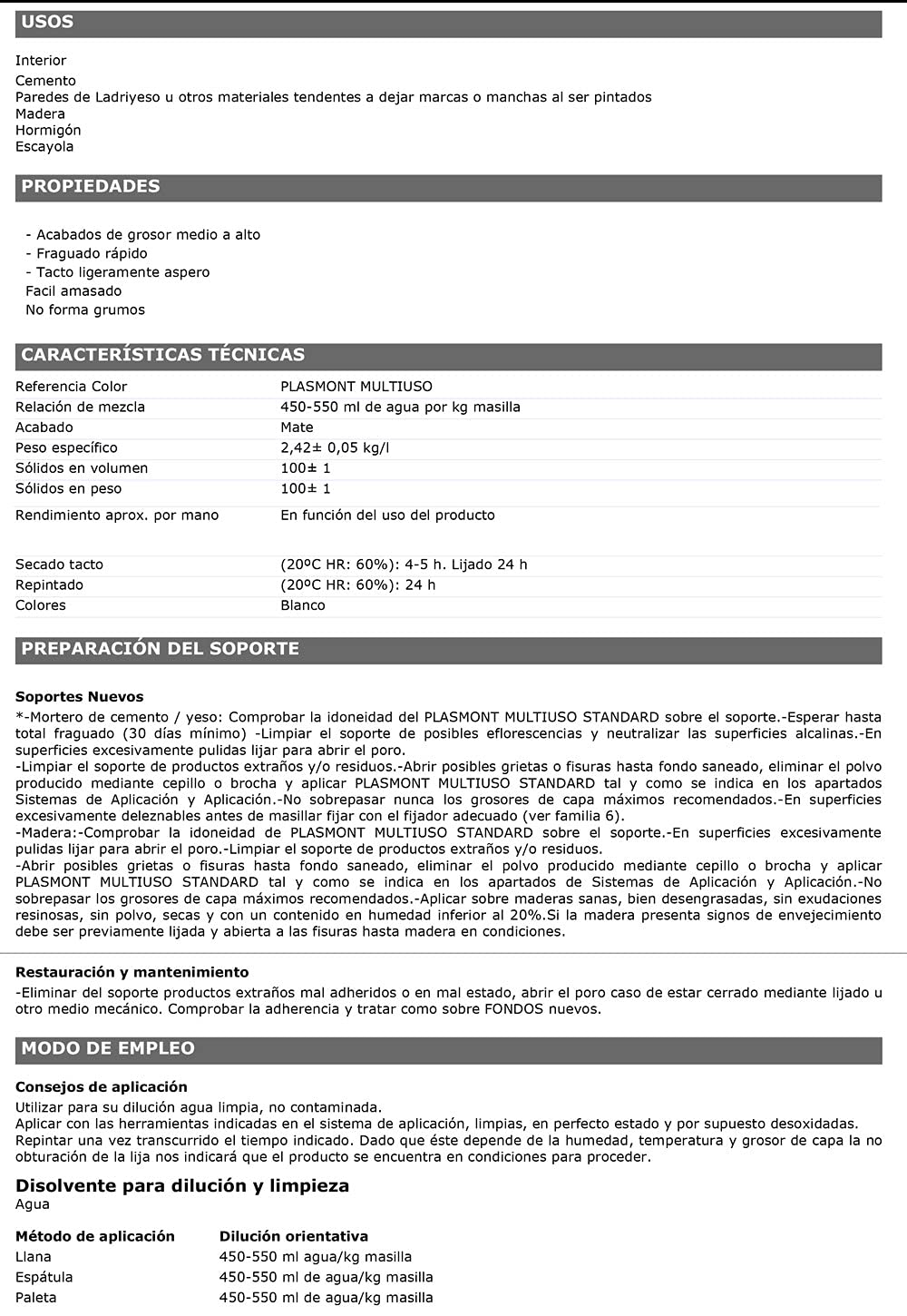 Masilla Plasmont Multiuso en Polvo de uso universal para Interior (15kg)