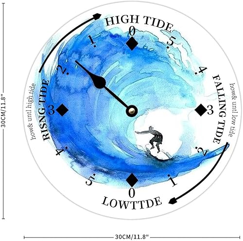 Miniatura 6 de Reloj de marea de madera, acuarela, surf, costa este, océano, reloj de marea de madera con marea alta y baja, reloj vintage para colgar en la pared,