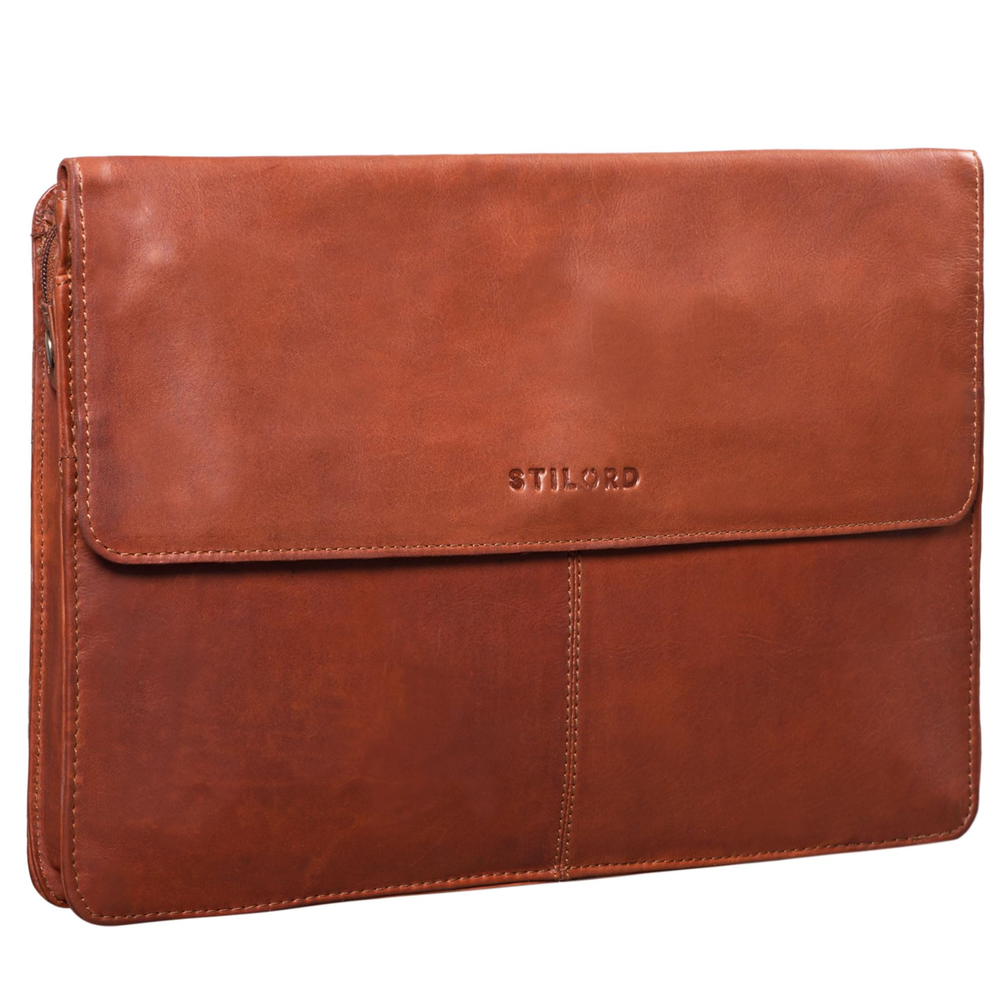 STILORD Clark Notebooktasche für MacBook 13,3 Zoll Laptoptasche für MacBooktasche 14 Zoll Tablettasche Akten-Mappe Konferenzmappe DIN A4 echtes Rindsleder Farbe:Cognac - braun