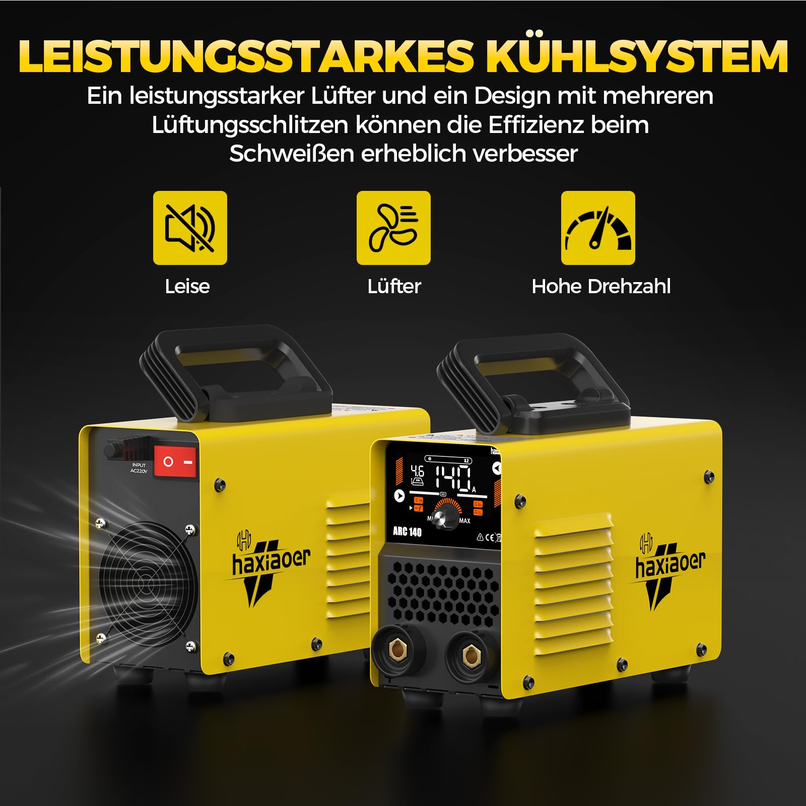 haxiaoer ARC140 Elektroden Schweißgerät – 140 A 230V IGBT DC Inverter Schweißgerät mit Lift TIG, LED-Anzeige, Anti-Stick, Hot Start, ARC Force, 10 Rods