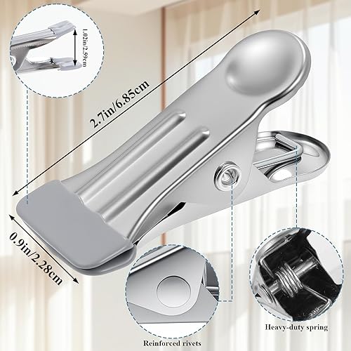 Miniatura 7 de Paquete de 3 estantes de secado redondos de acero inoxidable con 24 clips, gancho giratorio a prueba de viento, tendedero de ropa para lavandería,