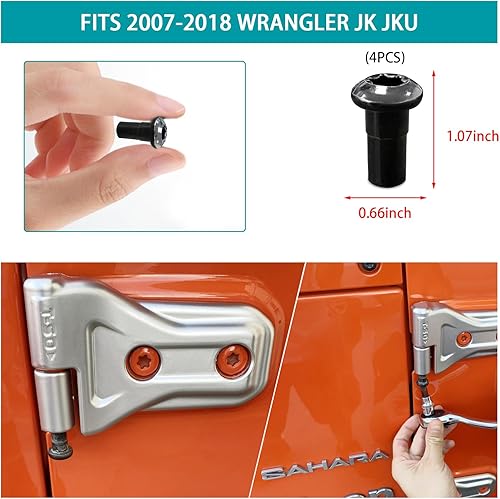 Miniatura 2 de Ziciner 4 tornillos de repuesto para tuercas de bisagra de puerta, tuercas de bisagra de puerta de automóvil compatibles con Wrangler JK JL