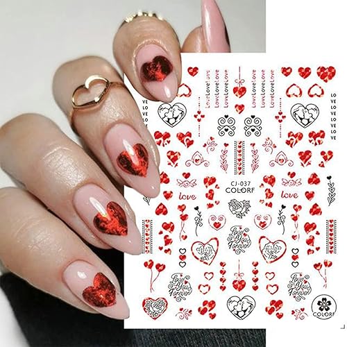 Miniatura 3 de 4 hojas de calcomanías de uñas para el día de San Valentín rosas 3D color rojo francés diseño autoadhesivo calcomanías de arte de uñas para mujer