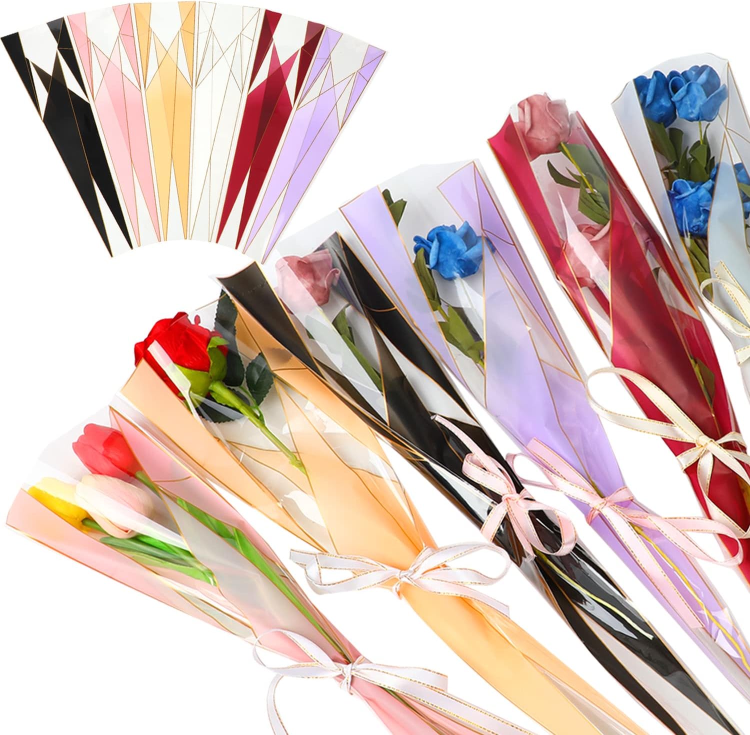 100 Counts Single Floral packaging bag,Single Rose Sleeve