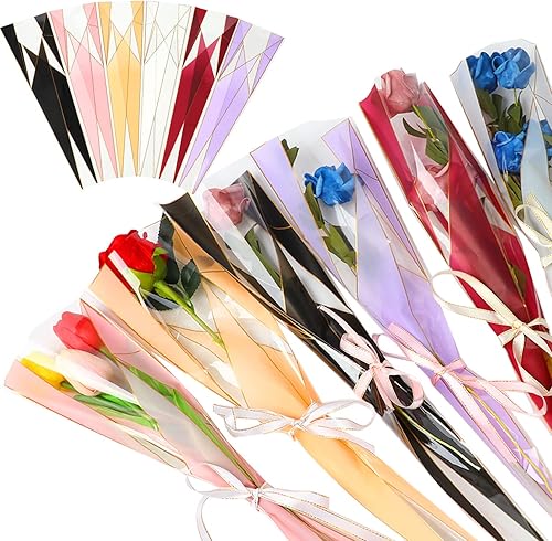 FOIMAS 120 bolsas de envoltura de flores individuales, bolsas de embalaje de ramo de flores de rosas individuales para suministros de arreglos