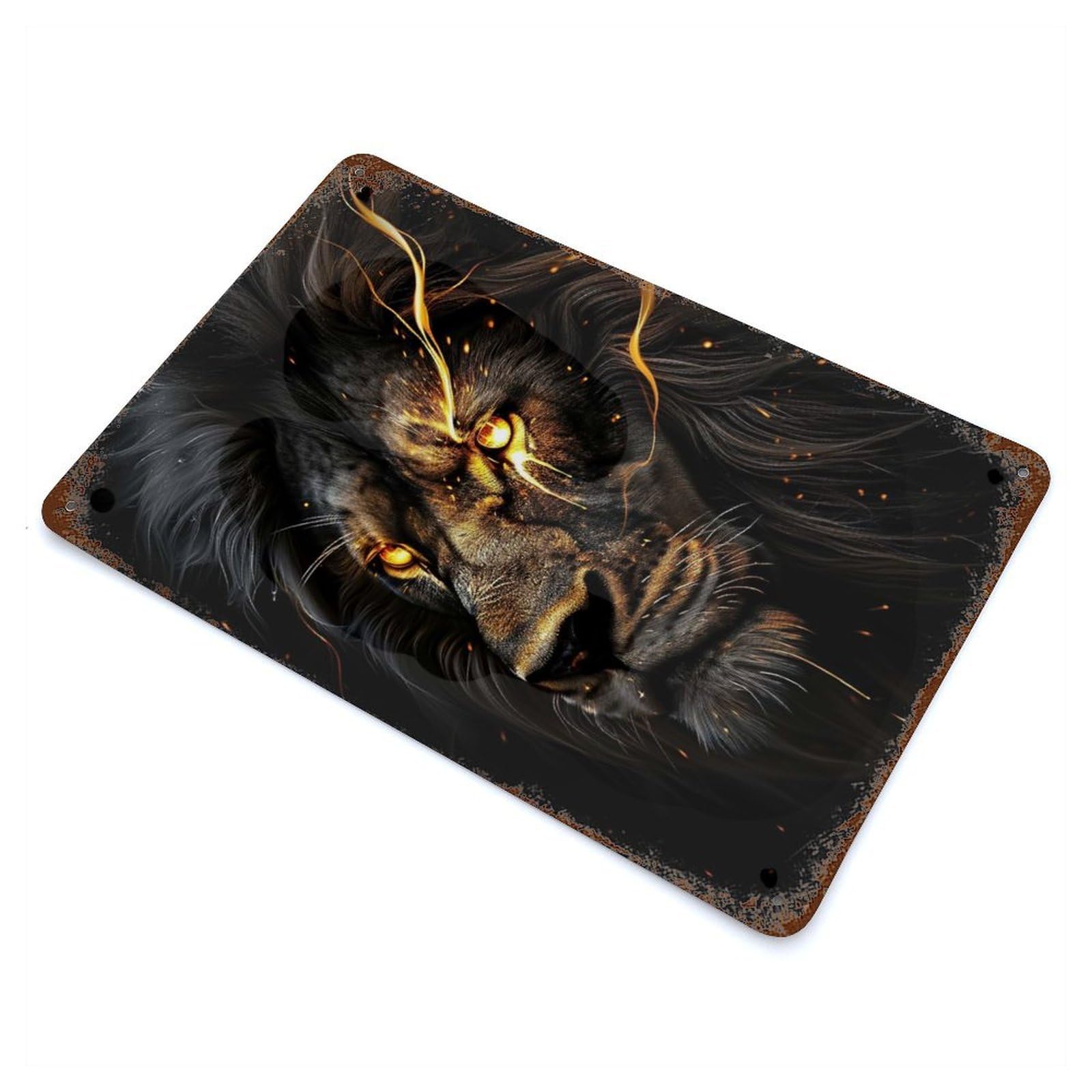 Lion Gold Black Animals Distressed Metal Wall Sign 11.8"x7.9", Rustic Home Decor for Farmhouse, Kitchen And Entryway Decor