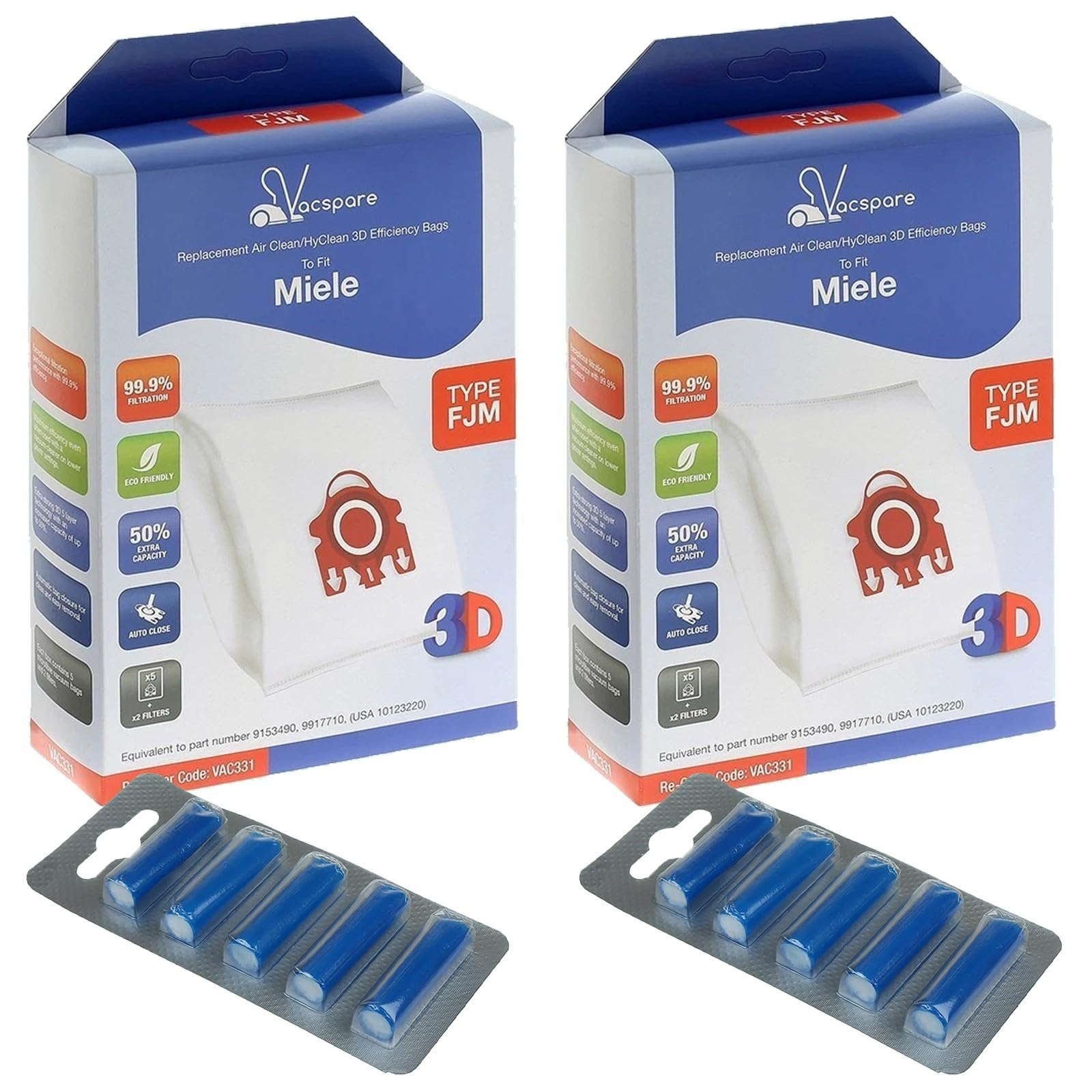 Vacspare FJM Microfibre Bags 10 & Fresheners Compatible With Miele Vacuums