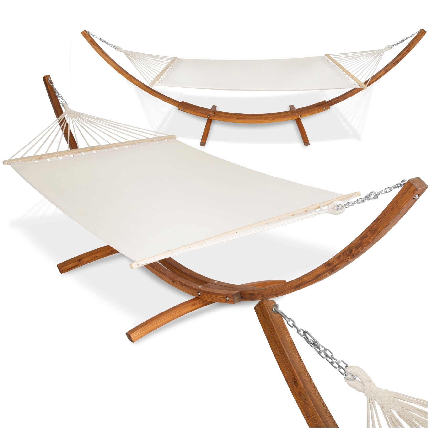 tectake® Amaca XXL Regolabile in Altezza, Comoda Amaca Matrimoniale, Amaca con Supporto in Legno, Design Elegante, Capacità di Carico Fino a 200 kg - Bianco