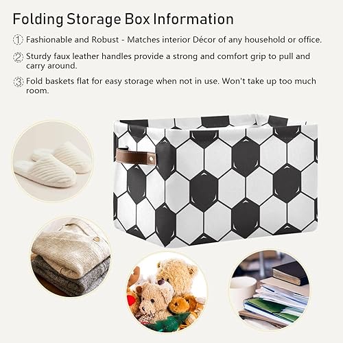 Miniatura 3 de Cesta de almacenamiento de tela de fútbol con asa, plegable, de lona, organizador de almacenamiento, cajón para estantería, armario, dormitorio,