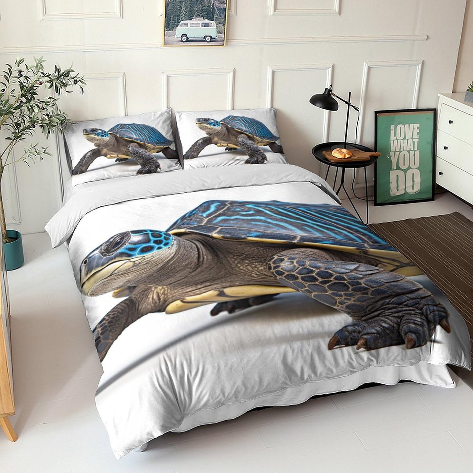 Parure de lit imprimé tortue 3D pour un couchage doux et sans plis